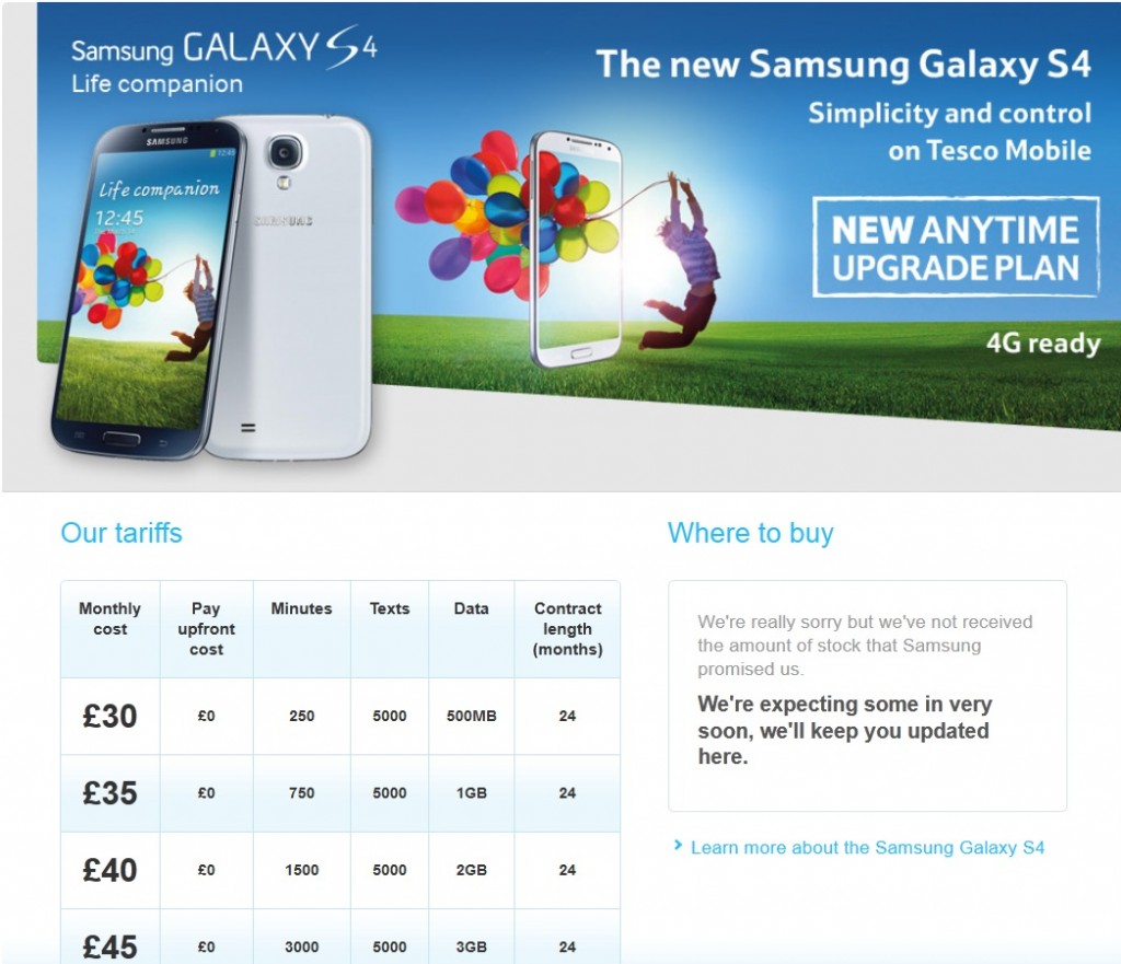 Cheapest Samsung Galaxy S4 deal on Tesco Mobile website cheapest-galaxy-s4-deal