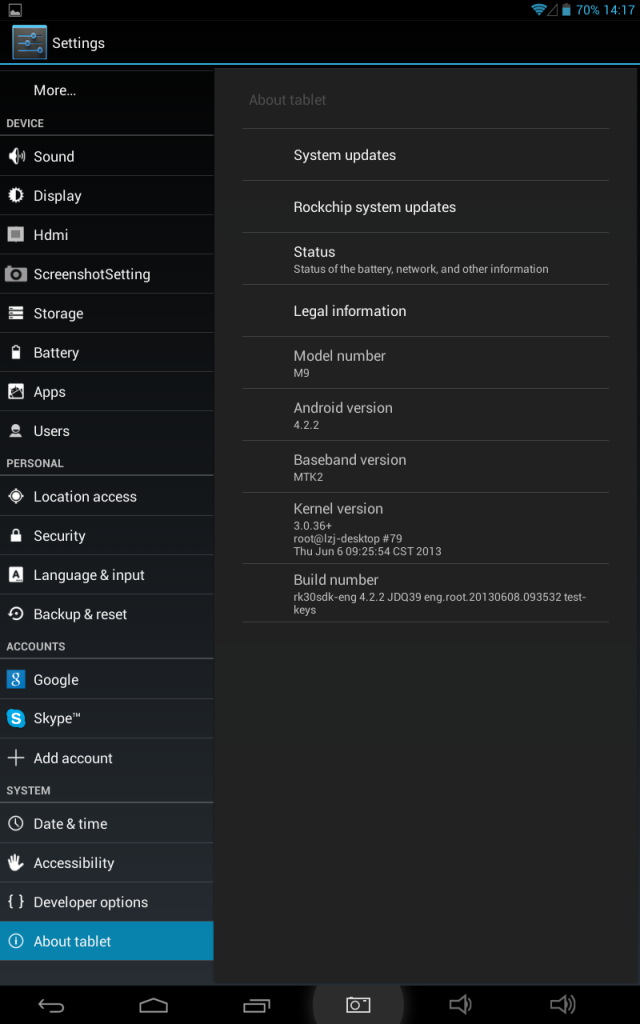 PiPO M9 3G rooted ROM - settings- about
