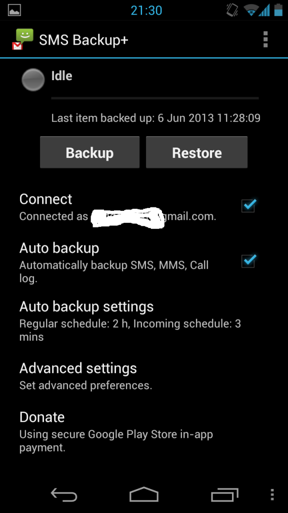 SMS Backup+ app screen