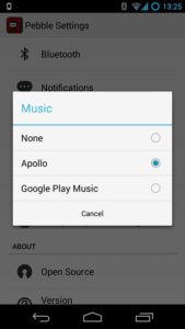 Pebble App for Android - Music App Selection