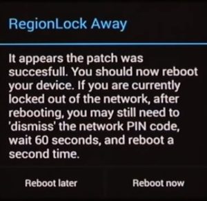 RegionLock Away - Action screen after Region Unlock