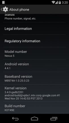 Android 4.4.1 - Nexus 5 - About