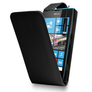 Lumia 520 Case - Black Leather Flip
