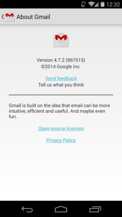 Gmail 4.7.2 - About - Version number