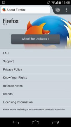 Firefox Android app version 27.0