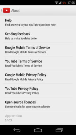 YouTube Android App version 5.5.27
