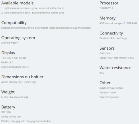 Moto 360 Technical Specification