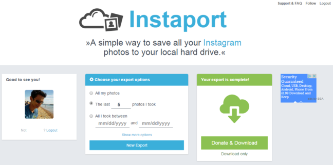 Instaport website screenshot