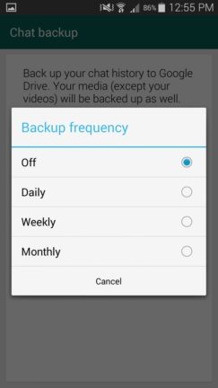 WhatsApp Chat Backup Frequency
