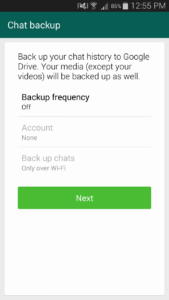 WhatsApp v2.12.45 Chat en Opción de copia de seguridad
