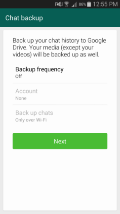 WhatsApp v2.12.45 Chat Backup Option