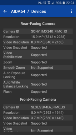 AIDA64 displaying camera sensor information