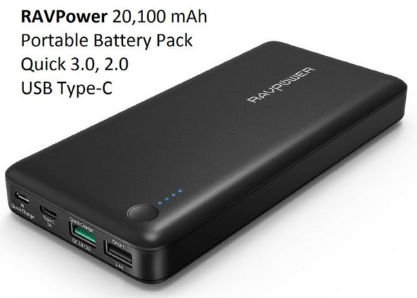 RAVPower 20100 mAh Portable Battery Pack featuring USB Type C