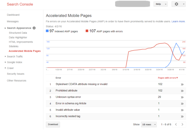 AMP Reporting in Google Search Console