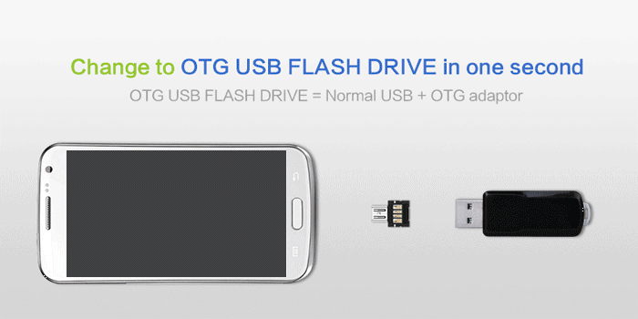 Connect flash storage drive to phone using using USB to Micro USB Adapter