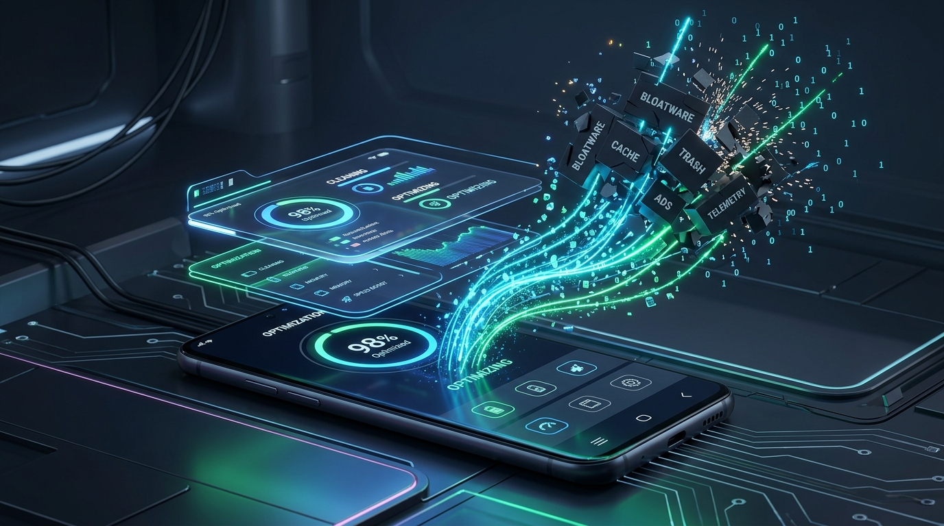 Android smartphone debloating and optimization illustration